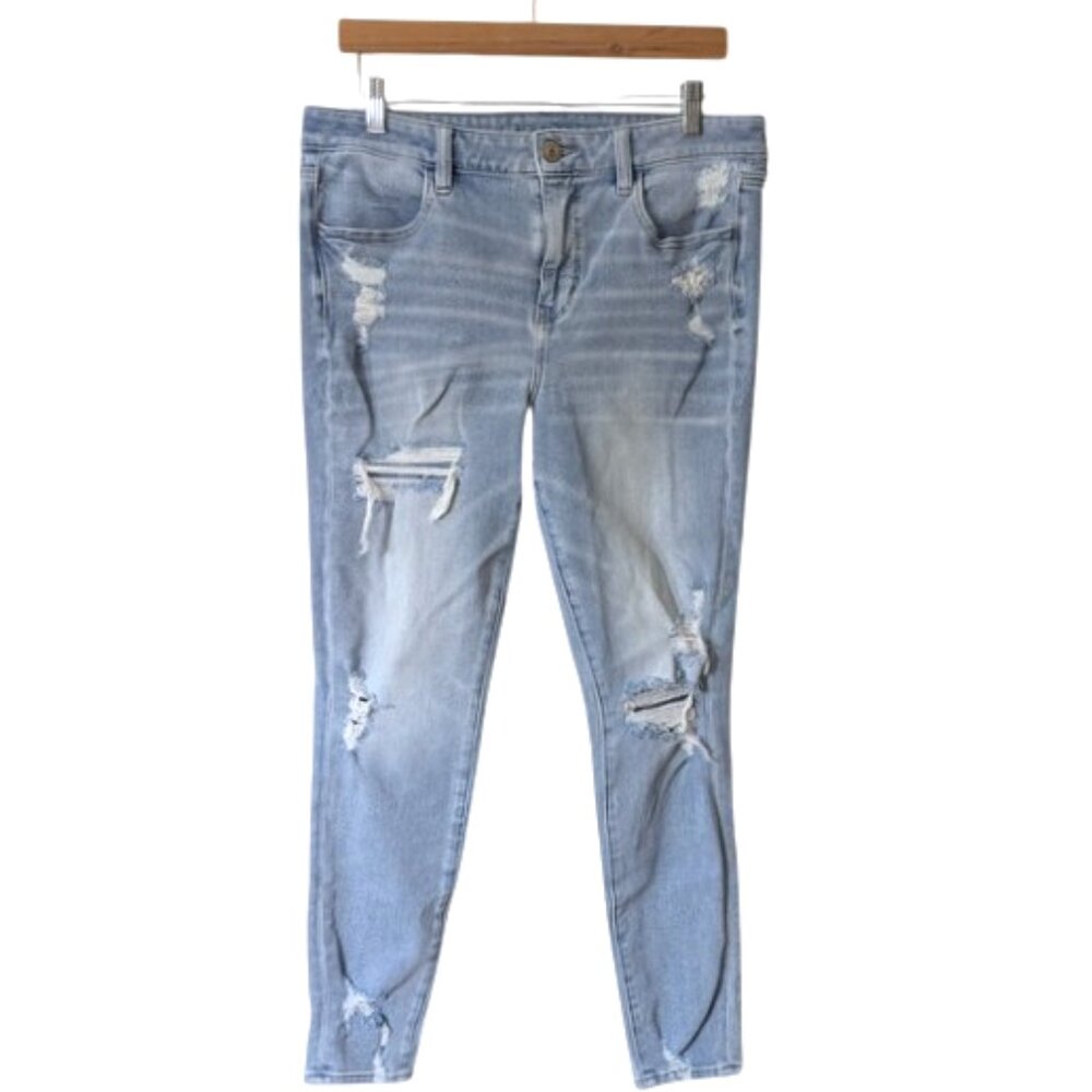 American Eagle The Dream Jeans‎ Distressed High Rise Stretchy Skinny Jeans Sz 14